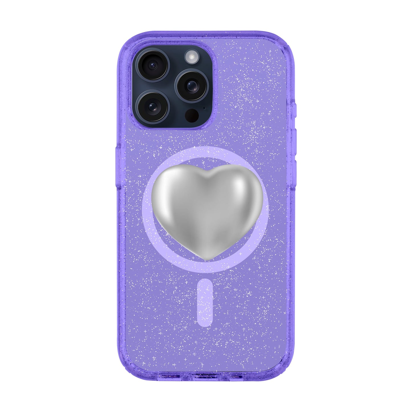 SILVER HEART-iPhone 15 Pro Max Shiny Kılıf MagSafe Özellikli