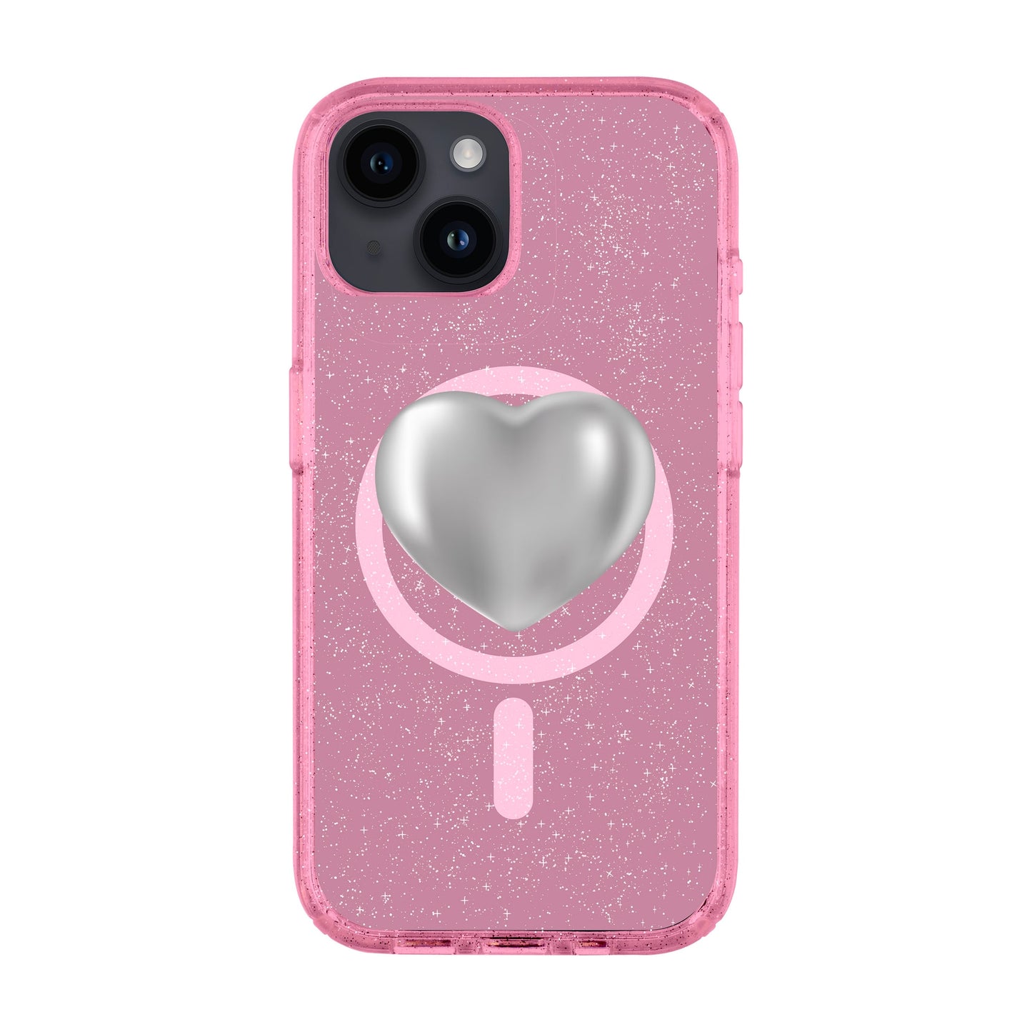 SILVER HEART-iPhone 14 Shiny Kılıf MagSafe Özellikli