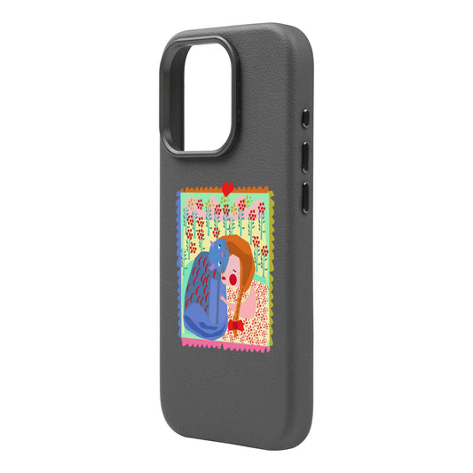 KEDİ POSTA PULU-Leather Premium Kılıf MagSafe Özellikli - iPhone 15