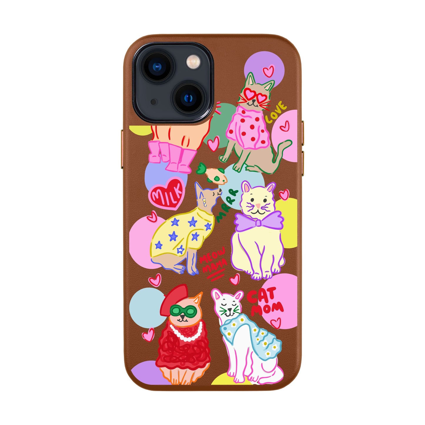 CAT MOM-iPhone 14 Leather Kılıf