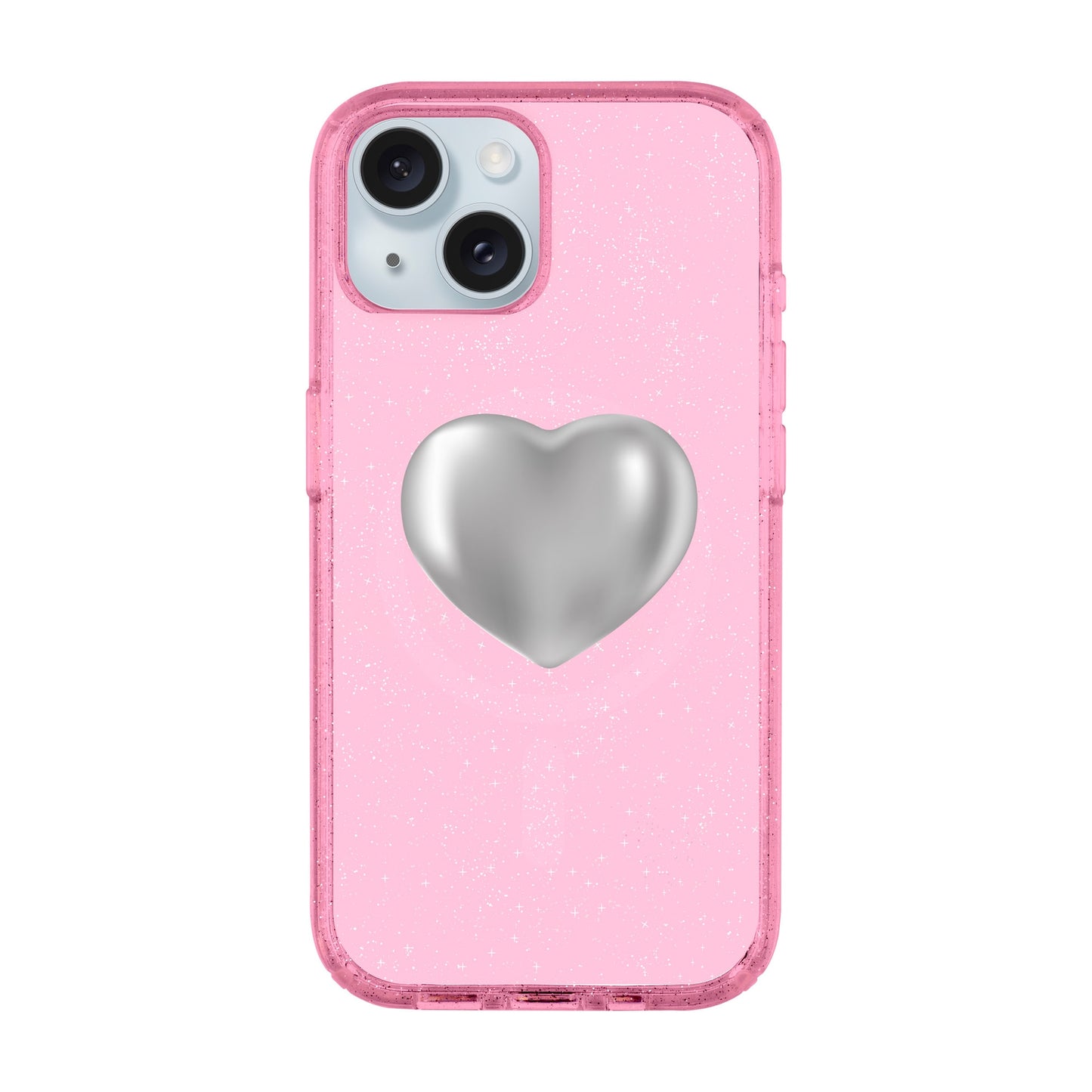 SILVER HEART-iPhone 15 Plus Shiny Kılıf MagSafe Özellikli