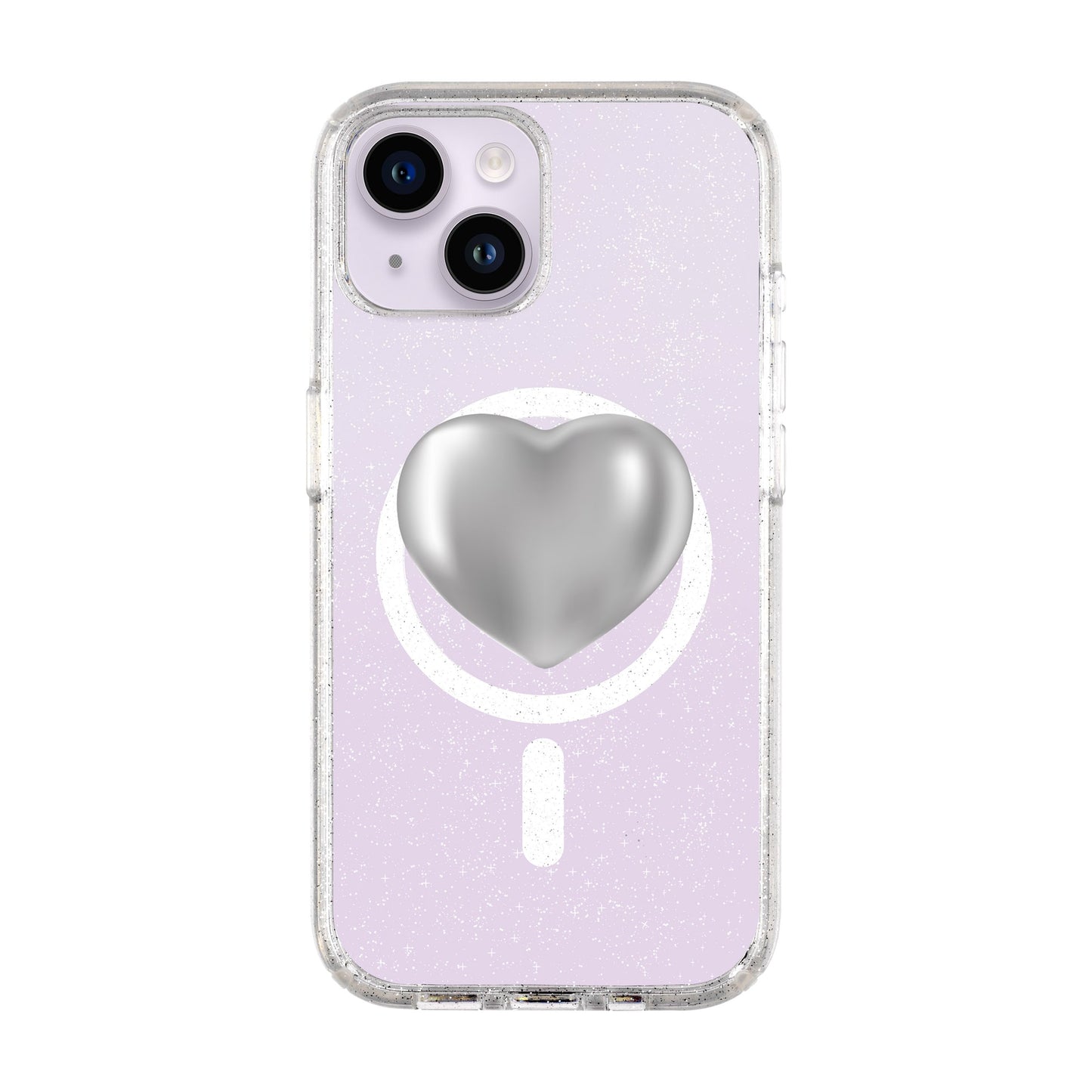 SILVER HEART-iPhone 14 Shiny Kılıf MagSafe Özellikli