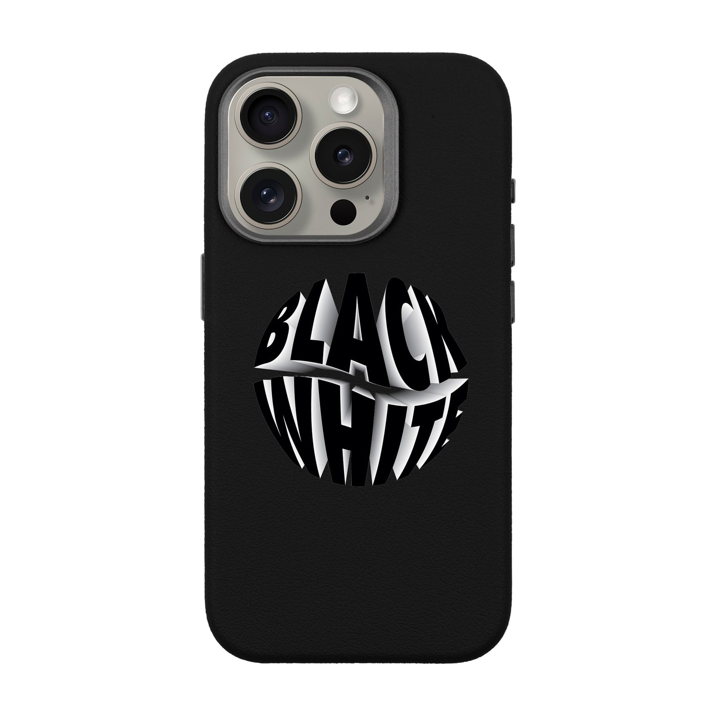 BLACK WHITE-iPhone 15 Pro Leather Premium Kılıf MagSafe Özellikli