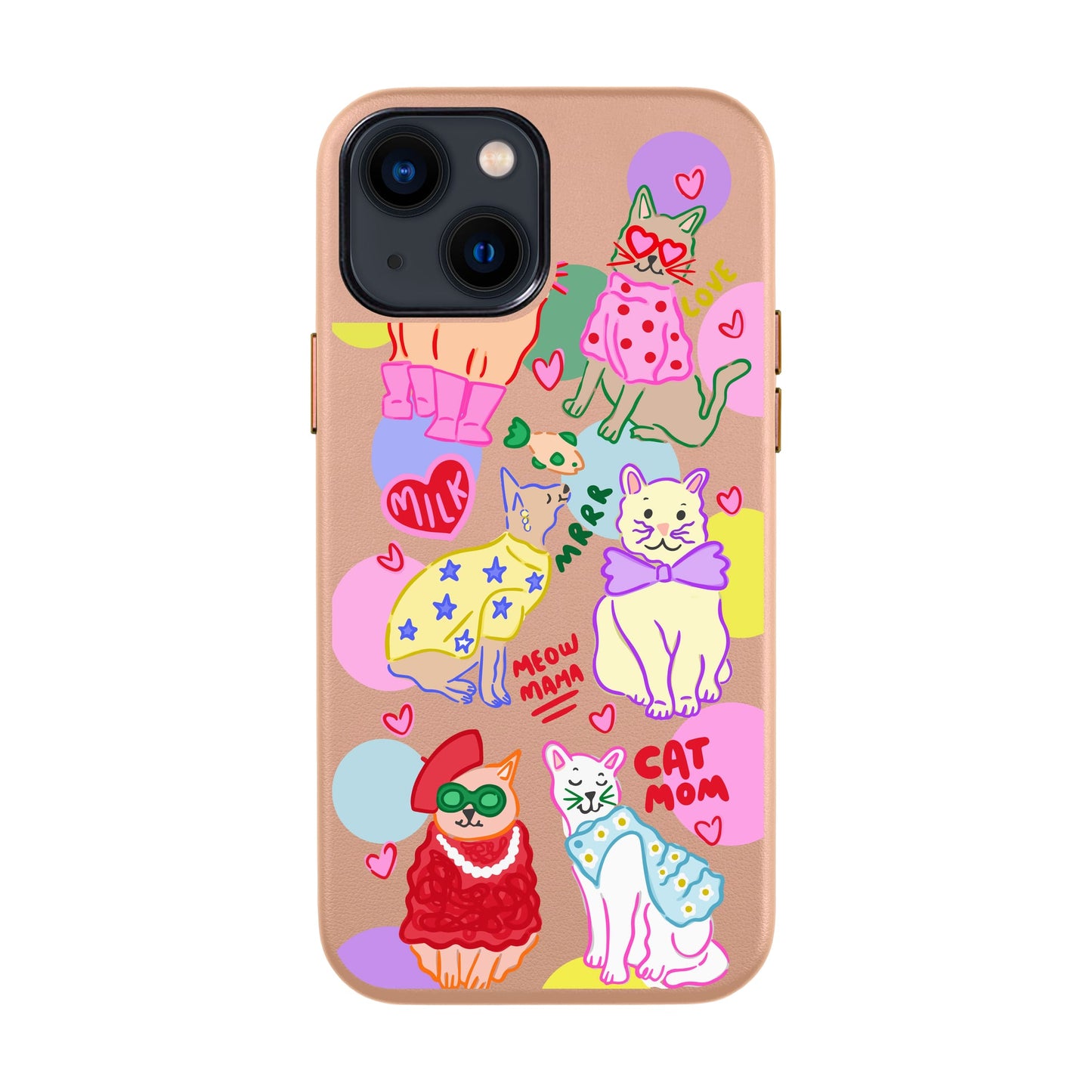 CAT MOM-iPhone 14 Leather Kılıf