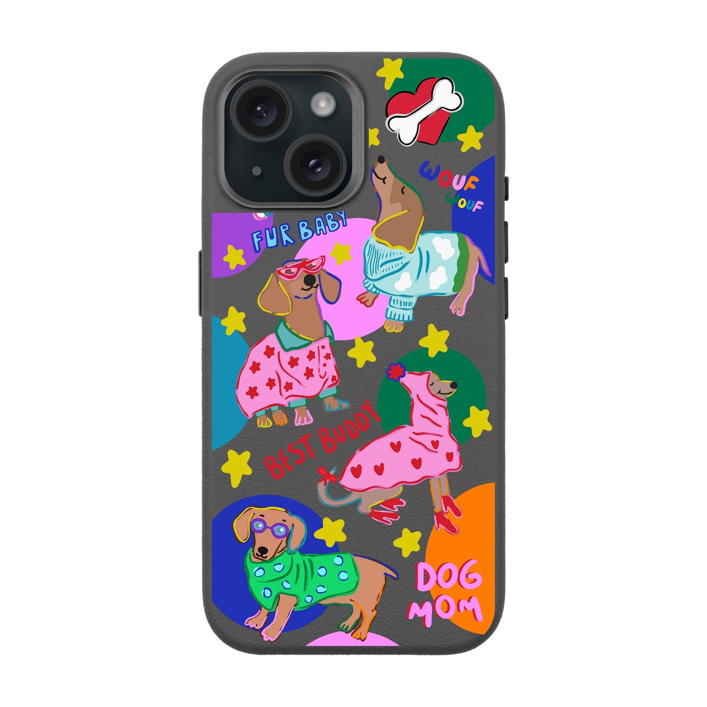 DOG MOM-iPhone 15 Leather Premium Kılıf MagSafe Özellikli