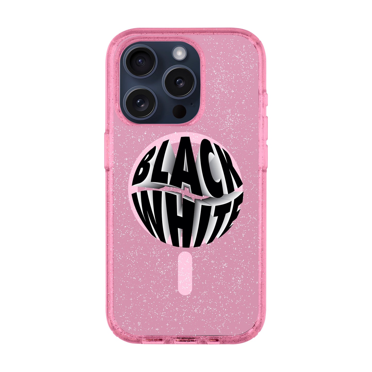 BLACK WHITE-iPhone 15 Pro Shiny Kılıf MagSafe Özellikli
