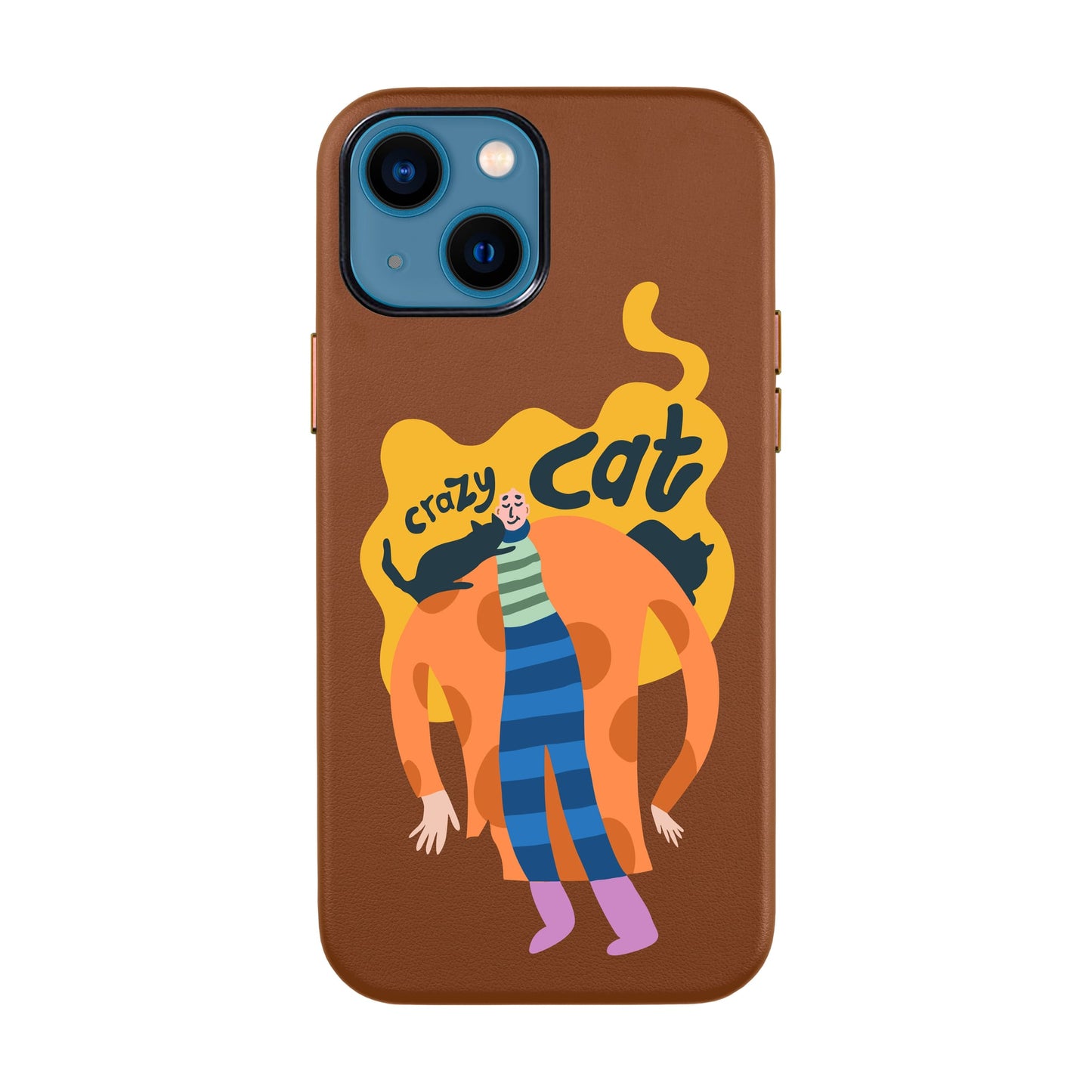 CRAZY CAT-iPhone 14 Leather Kılıf