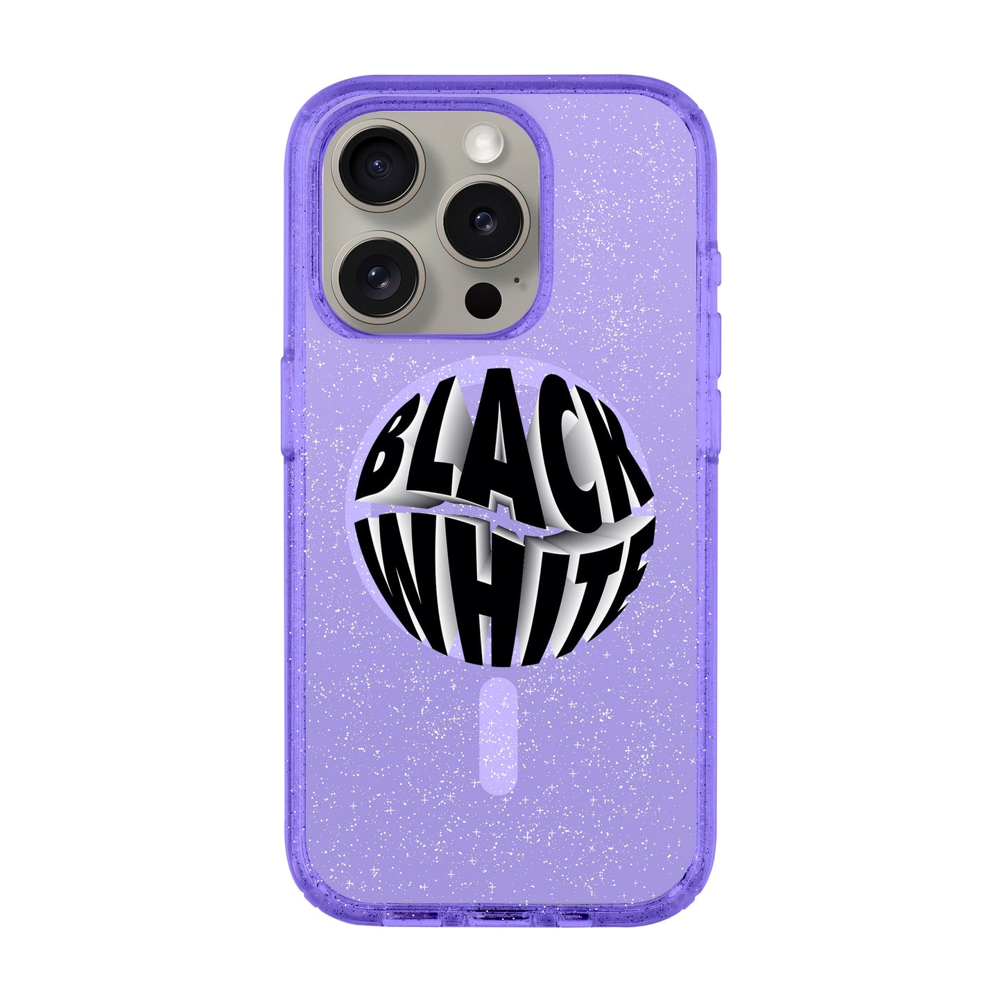 BLACK WHITE-iPhone 15 Pro Shiny Kılıf MagSafe Özellikli