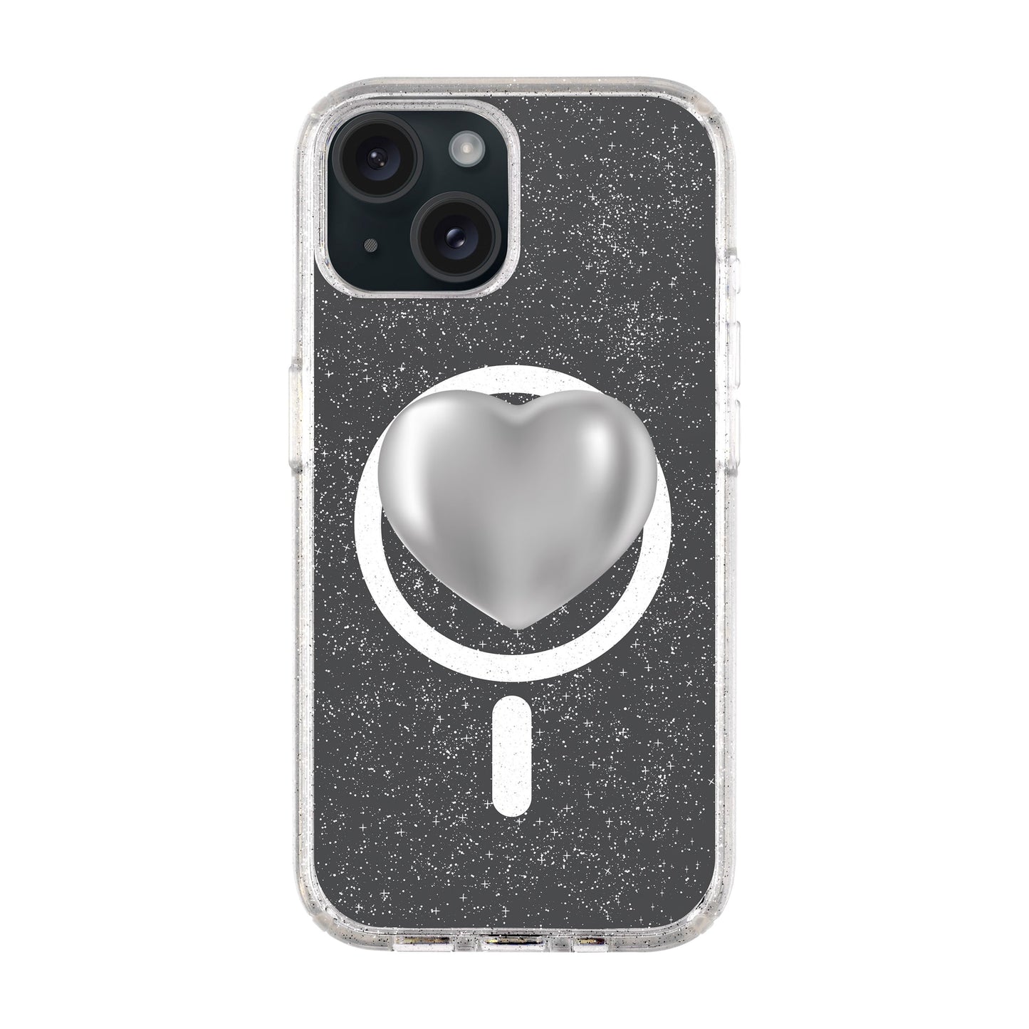 SILVER HEART-iPhone 14 Plus Shiny Kılıf MagSafe Özellikli
