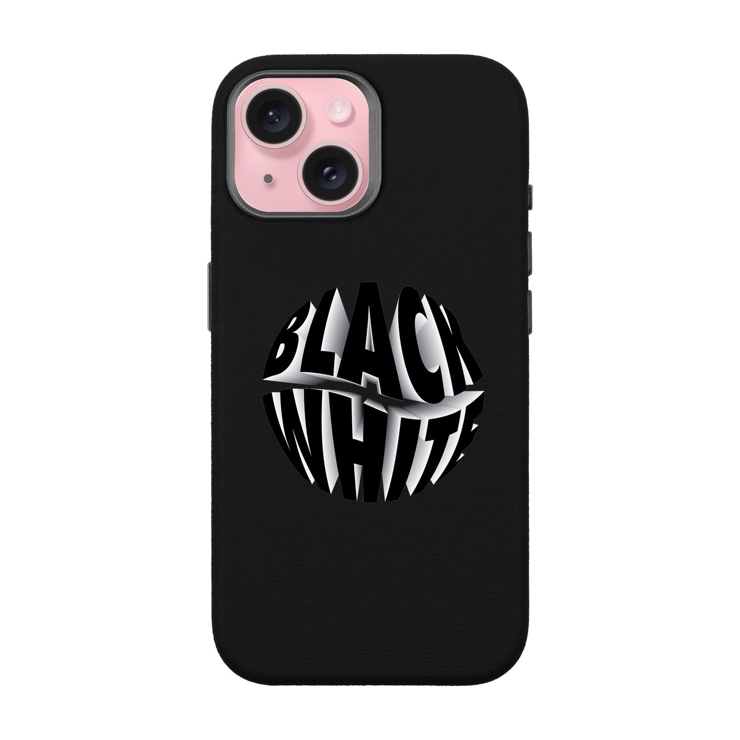 BLACK WHITE-iPhone 15 Leather Premium Kılıf MagSafe Özellikli