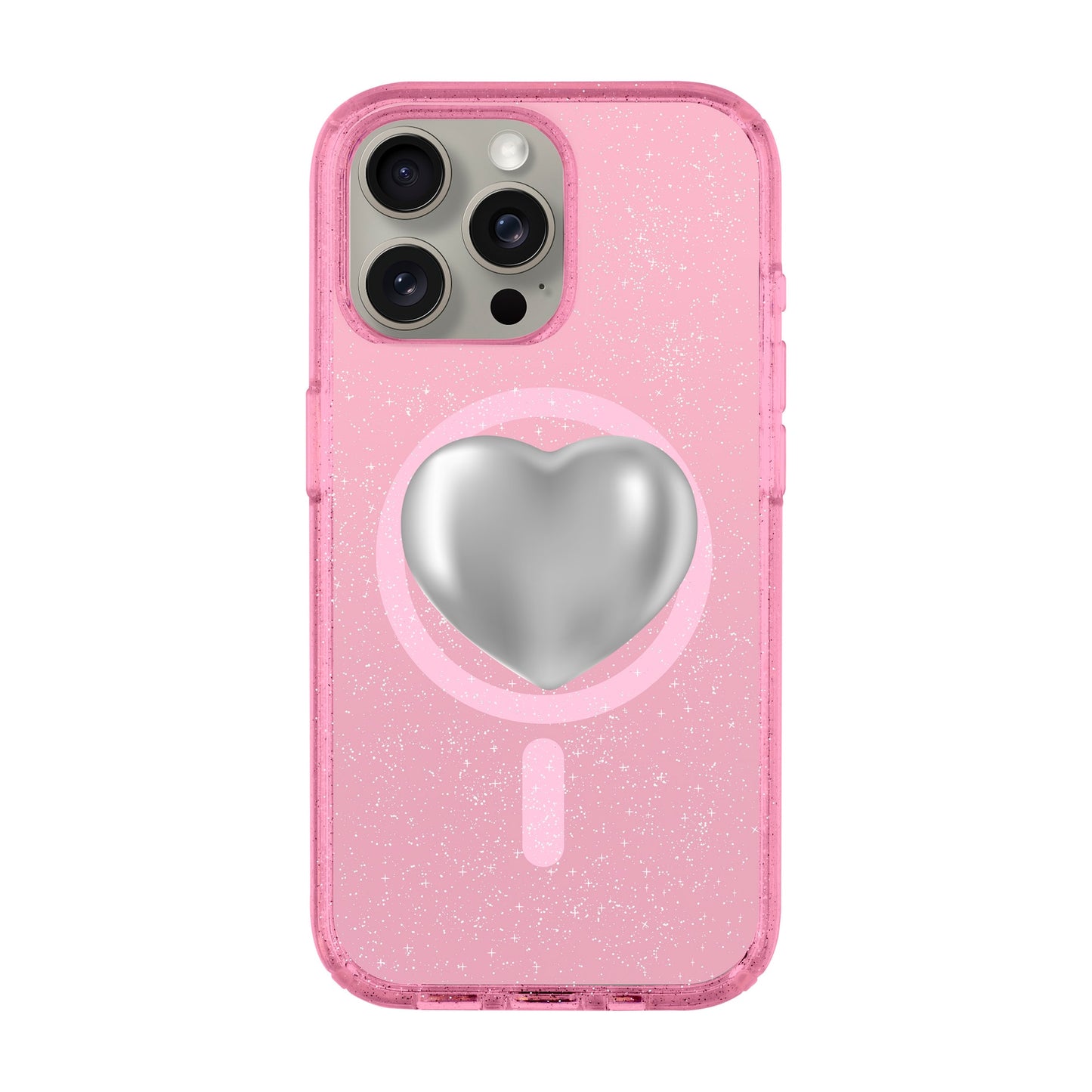 SILVER HEART-iPhone 15 Pro Max Shiny Kılıf MagSafe Özellikli