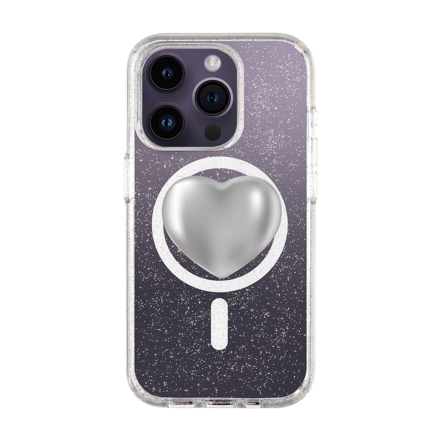 SILVER HEART-iPhone 14 Pro Shiny Kılıf MagSafe Özellikli