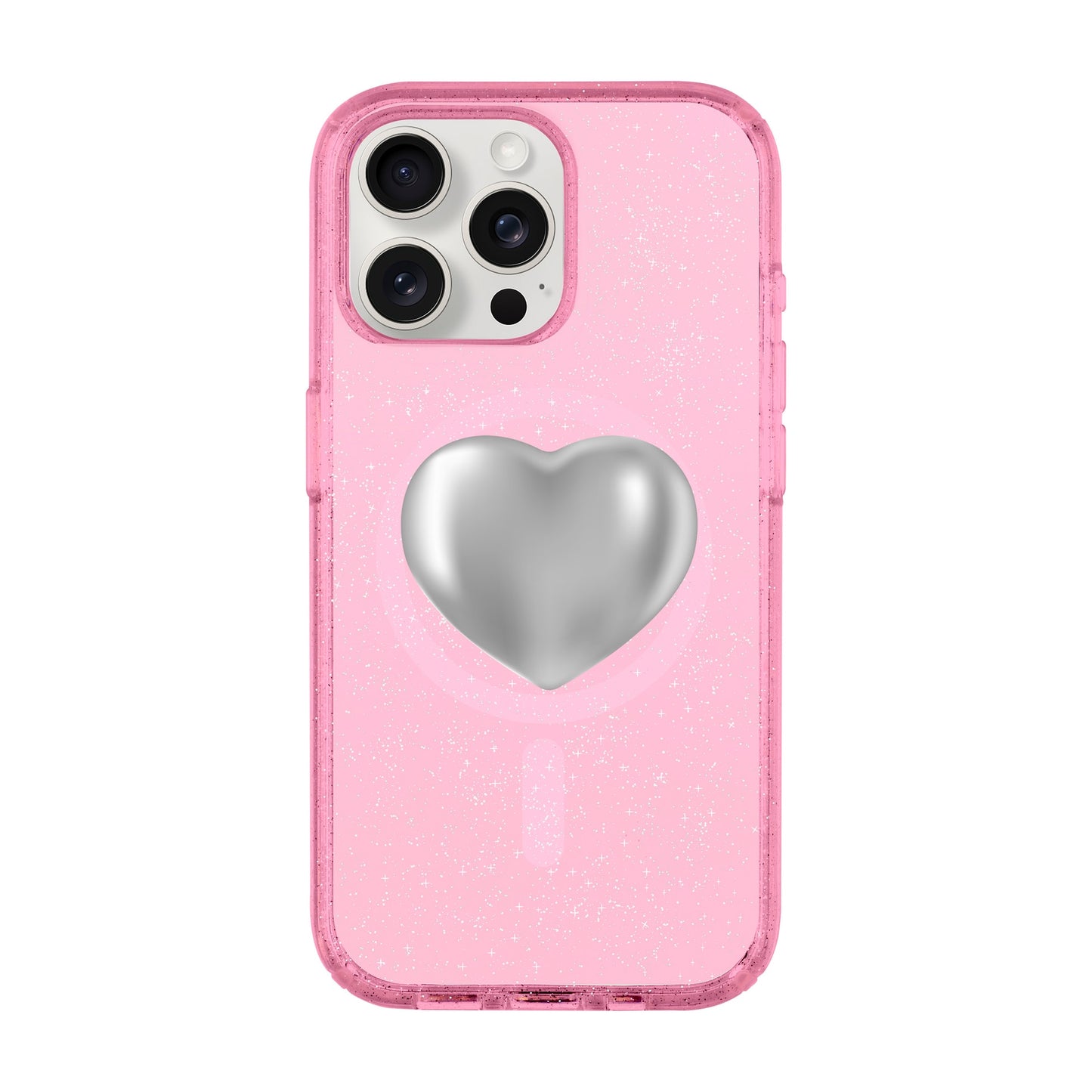 SILVER HEART-iPhone 15 Pro Max Shiny Kılıf MagSafe Özellikli
