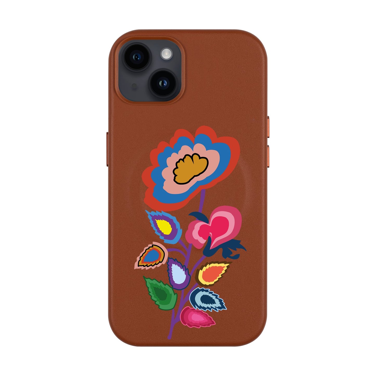 KNITTED FLOWER-iPhone 14 Plus Leather Kılıf MagSafe Özellikli