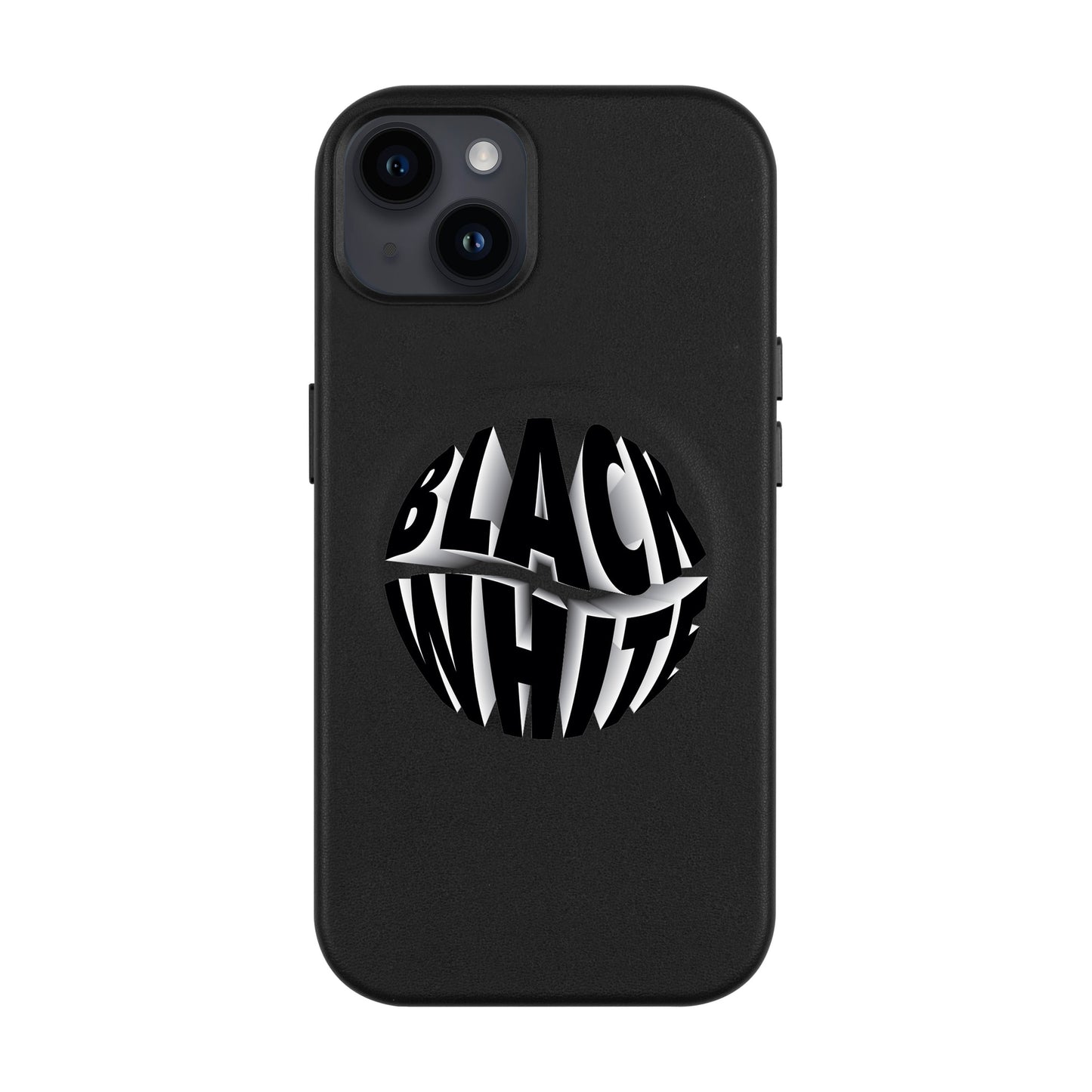 BLACK WHITE-iPhone 14 Plus Leather Kılıf MagSafe Özellikli