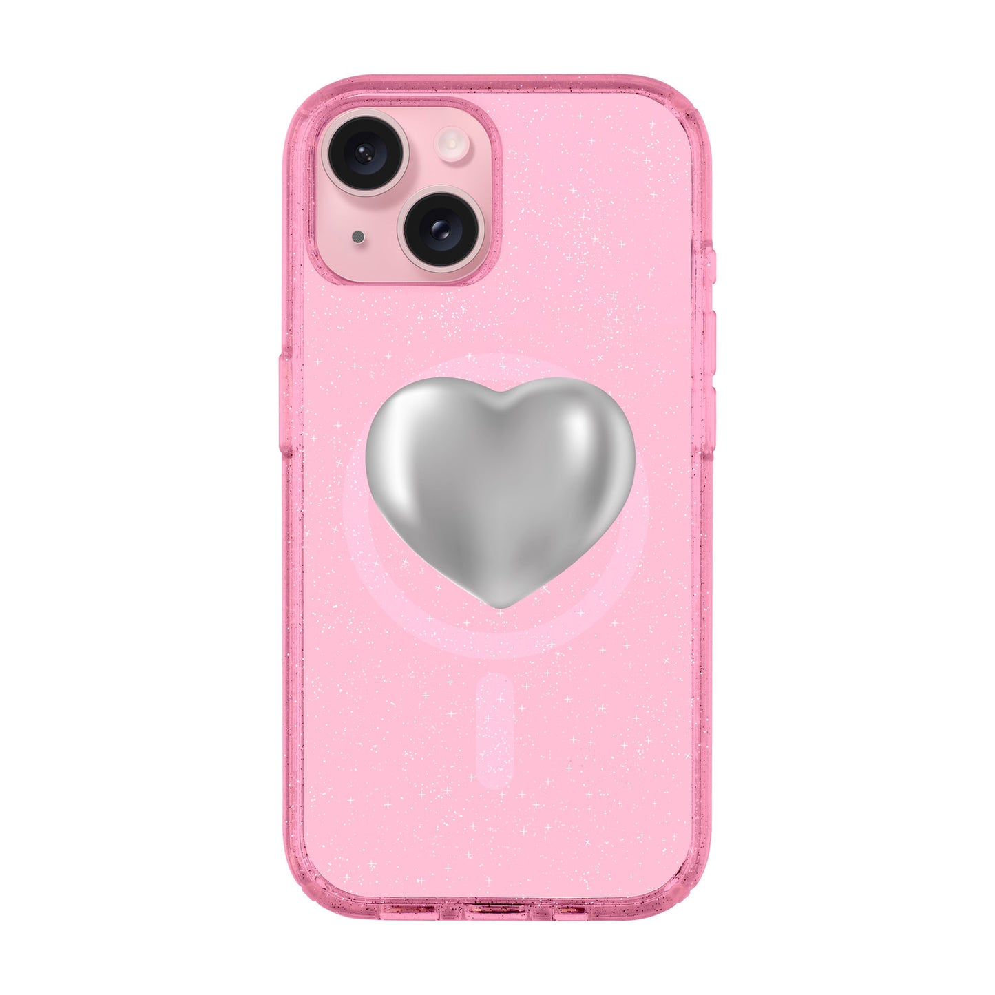 SILVER HEART-iPhone 14 Plus Shiny Kılıf MagSafe Özellikli