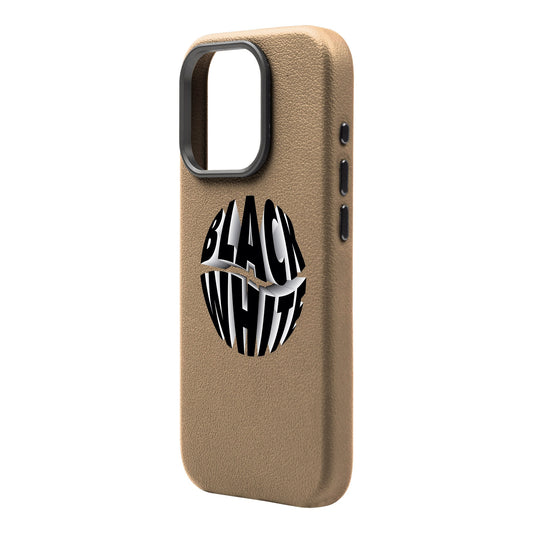 BLACK WHITE-Leather Premium Kılıf MagSafe Özellikli - iPhone 16 Pro Max