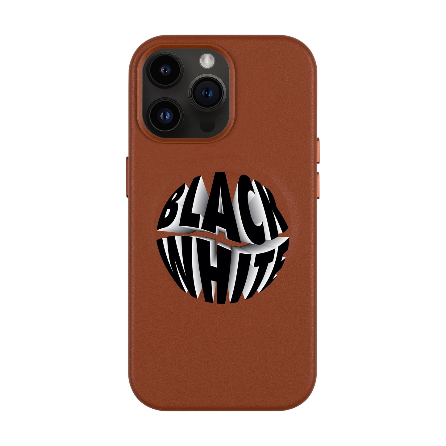 BLACK WHITE-iPhone 14 Pro Max Leather Kılıf MagSafe Özellikli