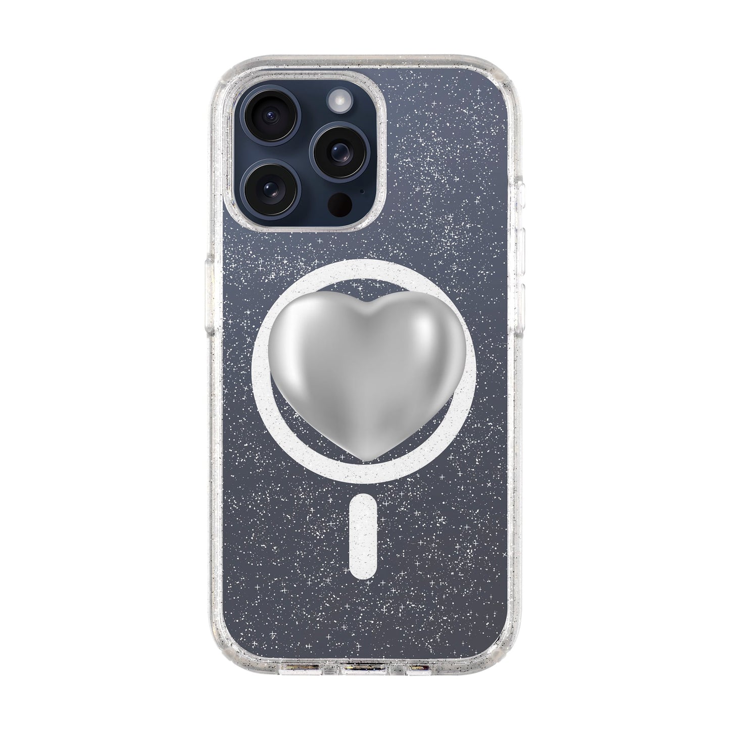 SILVER HEART-iPhone 15 Pro Max Shiny Kılıf MagSafe Özellikli