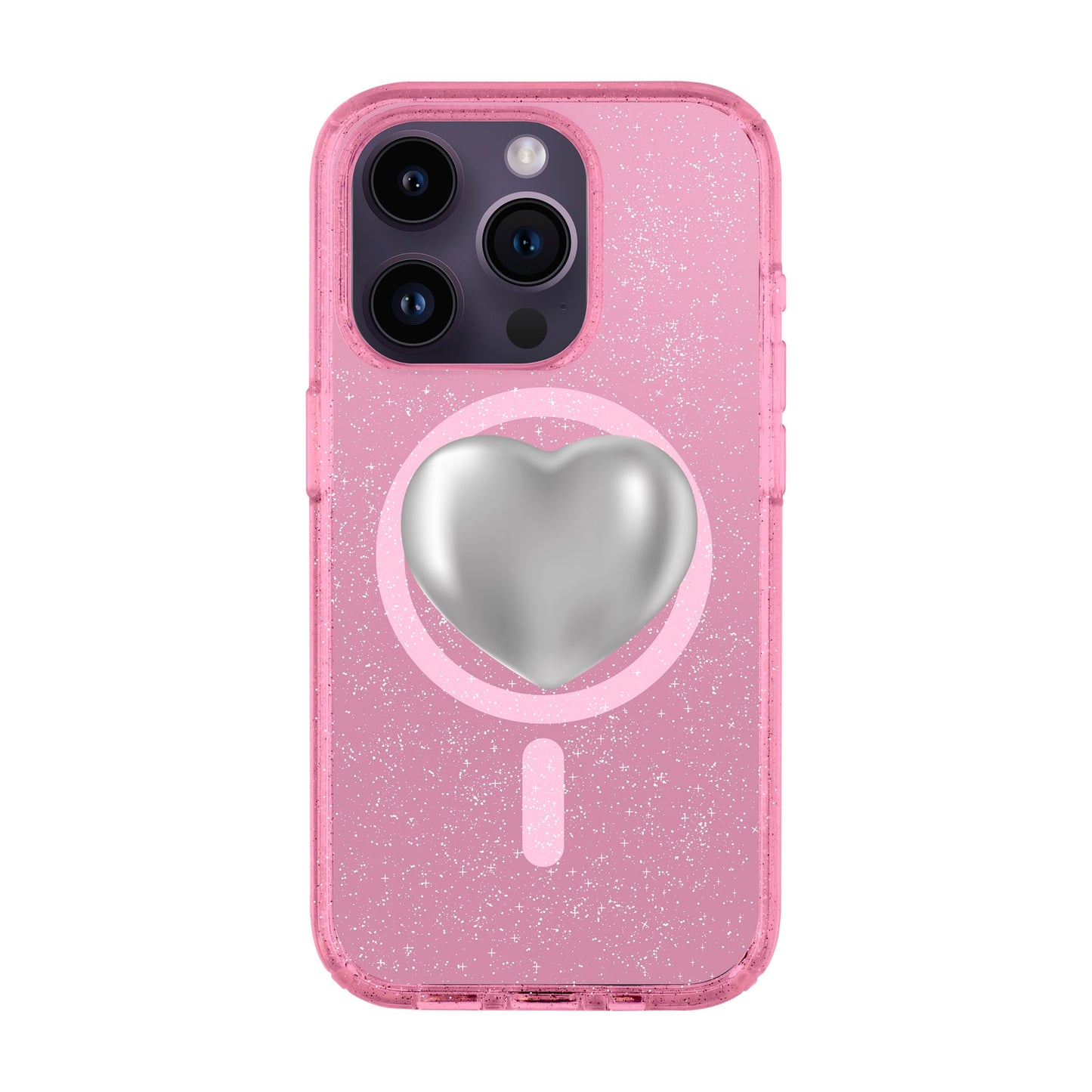 SILVER HEART-iPhone 14 Pro Shiny Kılıf MagSafe Özellikli