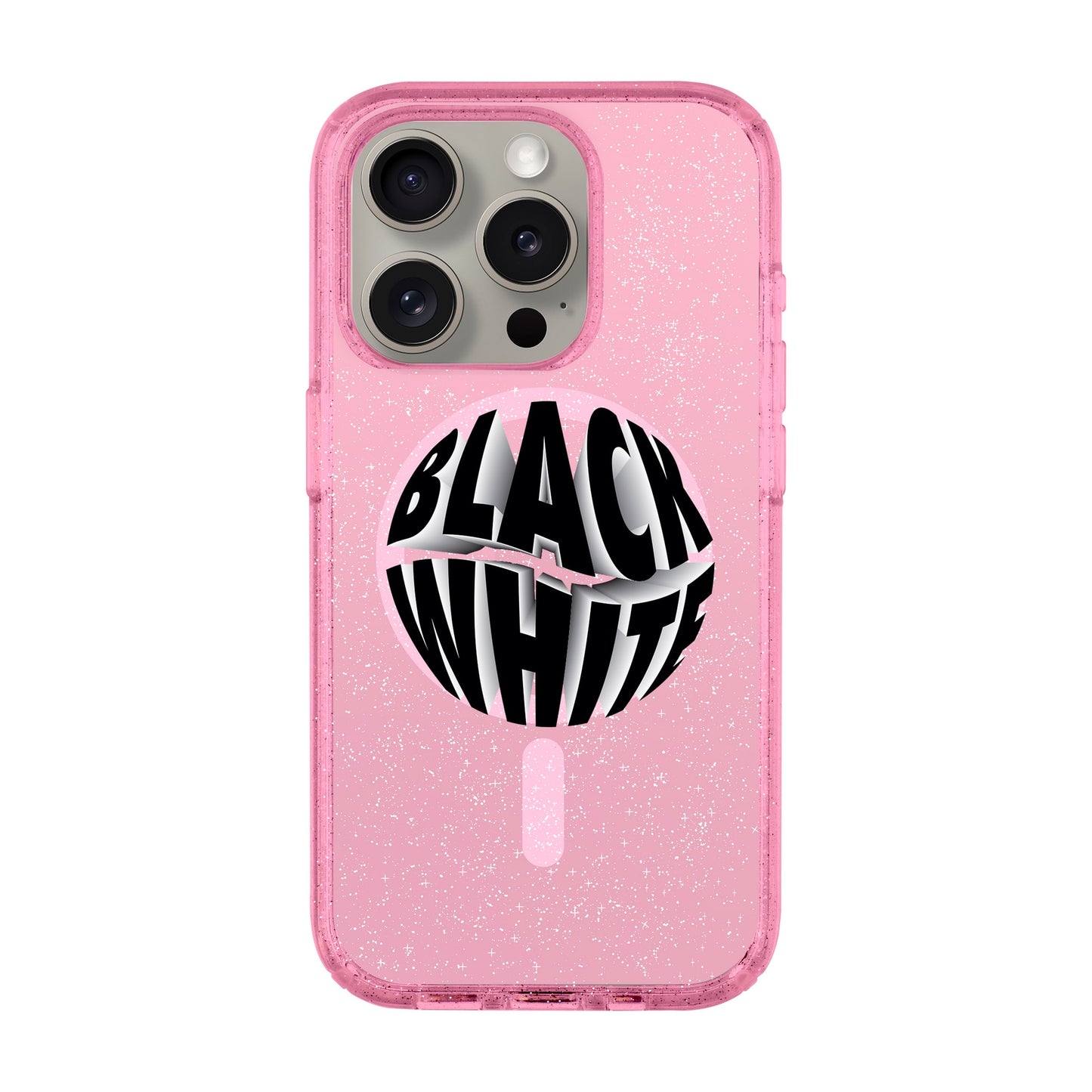 BLACK WHITE-iPhone 15 Pro Shiny Kılıf MagSafe Özellikli
