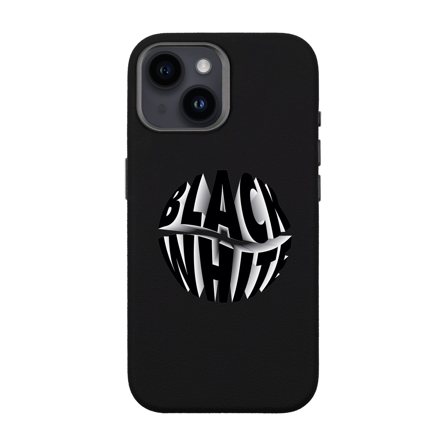 BLACK WHITE-iPhone 14 Leather Premium Kılıf MagSafe Özellikli