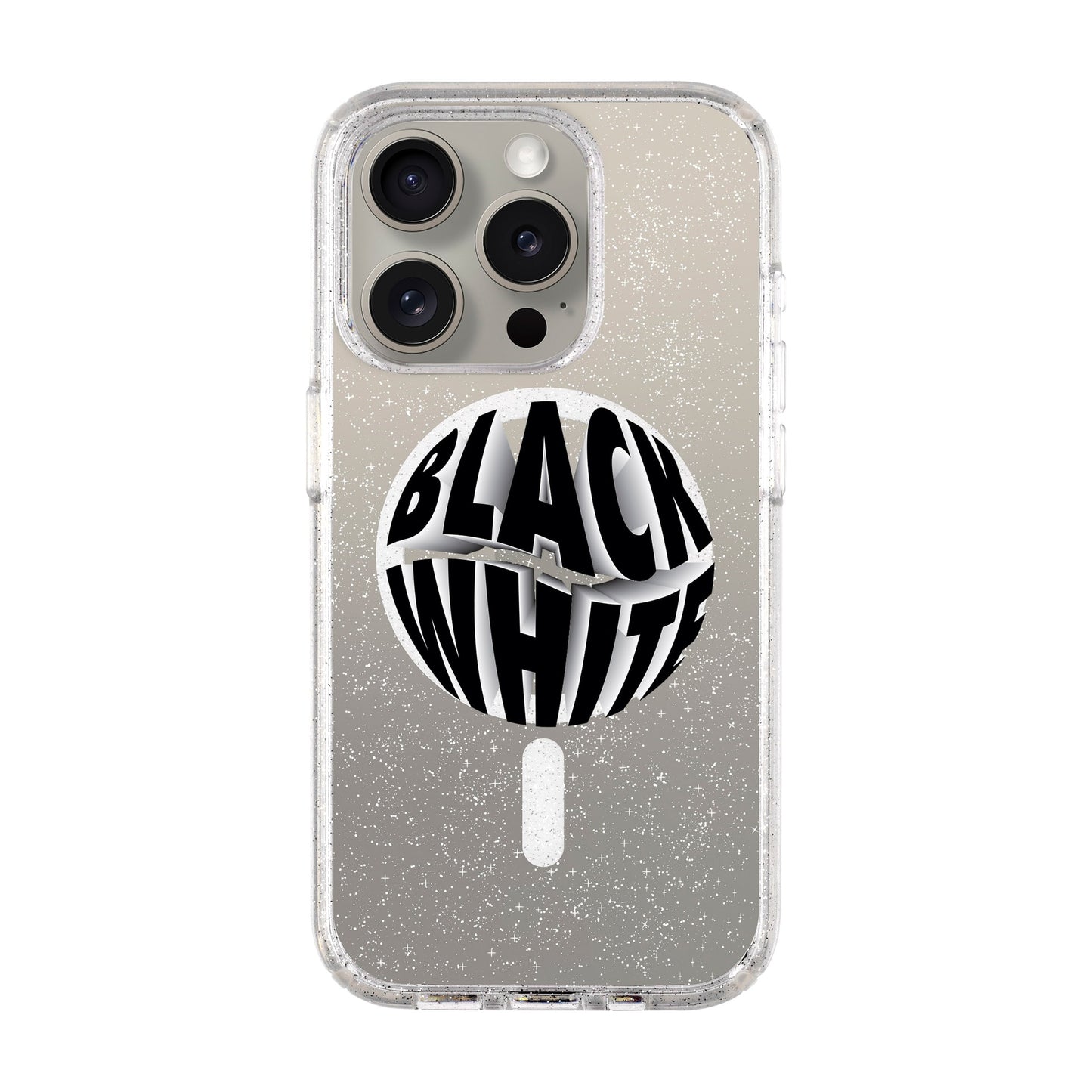 BLACK WHITE-iPhone 15 Pro Shiny Kılıf MagSafe Özellikli