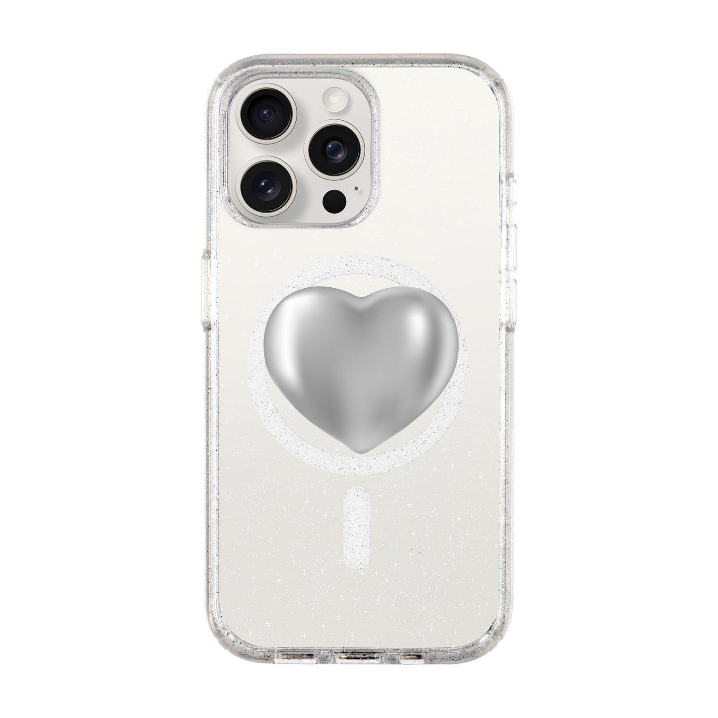 SILVER HEART-iPhone 15 Pro Max Shiny Kılıf MagSafe Özellikli