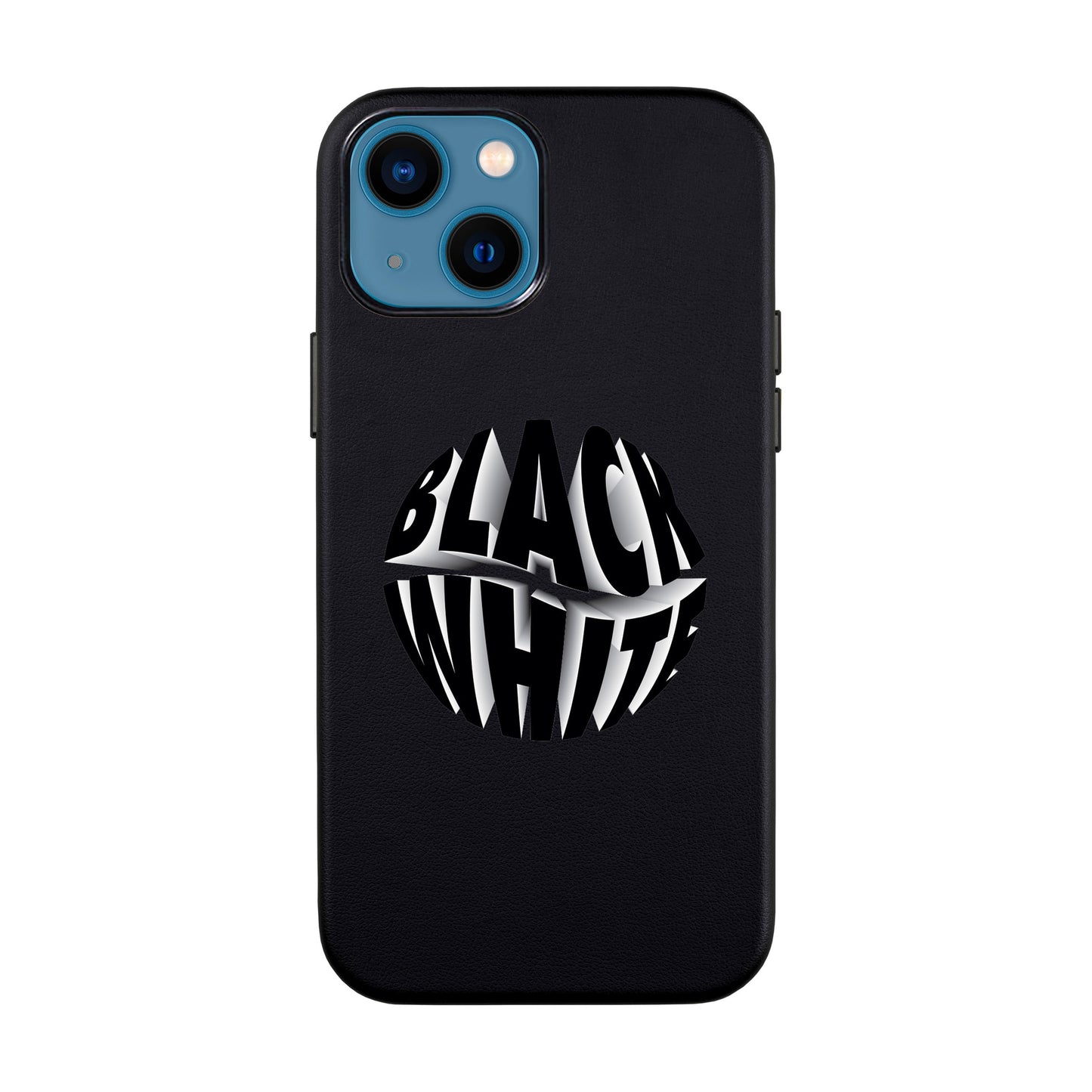 BLACK WHITE-iPhone 14 Leather Kılıf