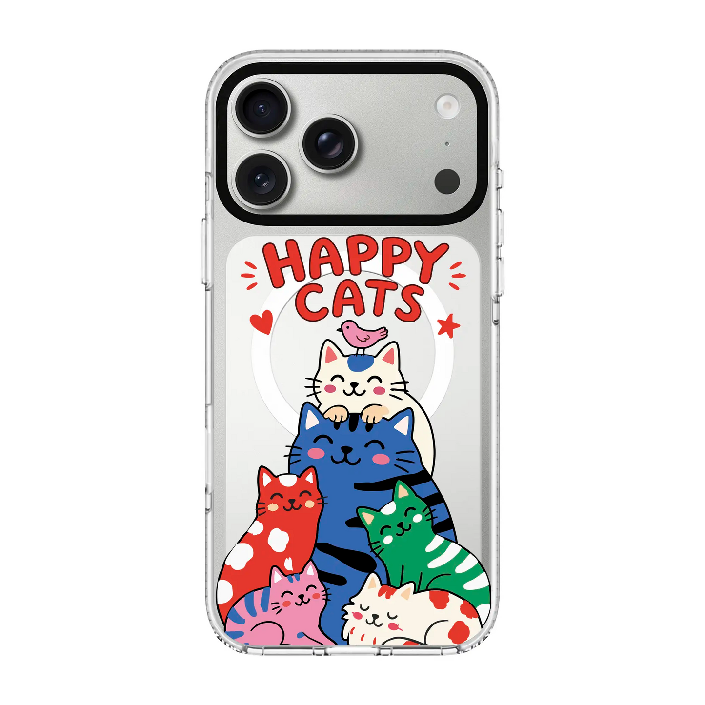 HAPPY CATS-Clear Kılıf MagSafe Özellikli - iPhone 17 Pro Max