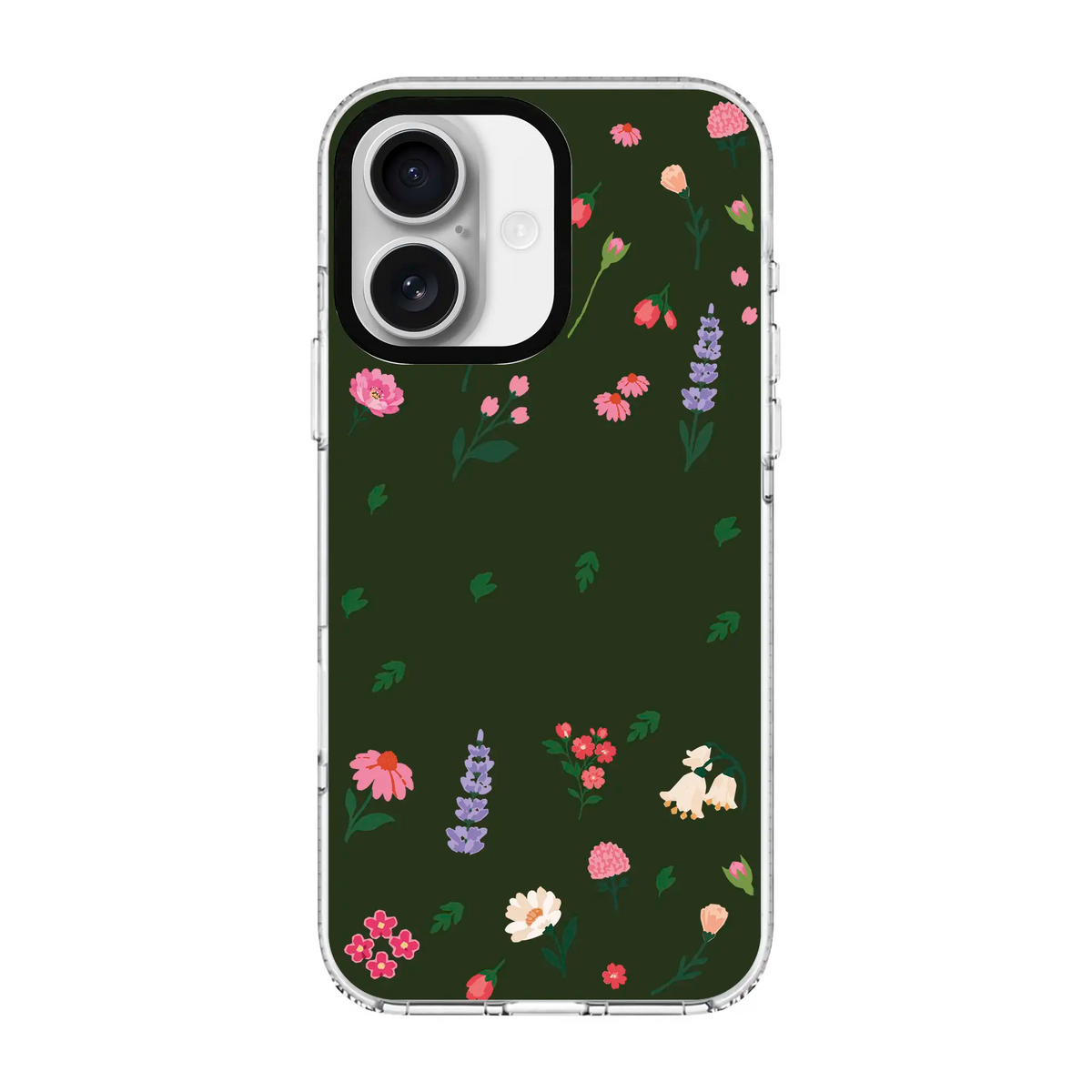 KİŞİYE ÖZEL LITTLE BLOSSOMS ORMAN YEŞİLİ-Clear Kılıf MagSafe Özellikli - iPhone 16 Plus