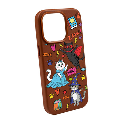 FANTASTIC CATS-iPhone 14 Leather Kılıf MagSafe Özellikli