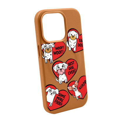 DOGS WITH HEARTS-iPhone 14 Pro Max Leather Kılıf MagSafe Özellikli