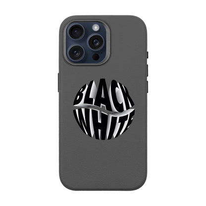 BLACK WHITE-iPhone 15 Pro Max Leather Premium Kılıf MagSafe Özellikli
