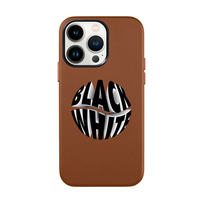 BLACK WHITE-iPhone 13 Pro Max Leather Kılıf