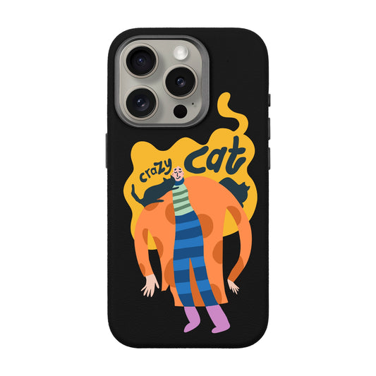 CRAZY CAT-iPhone 15 Pro Leather Premium Kılıf MagSafe Özellikli