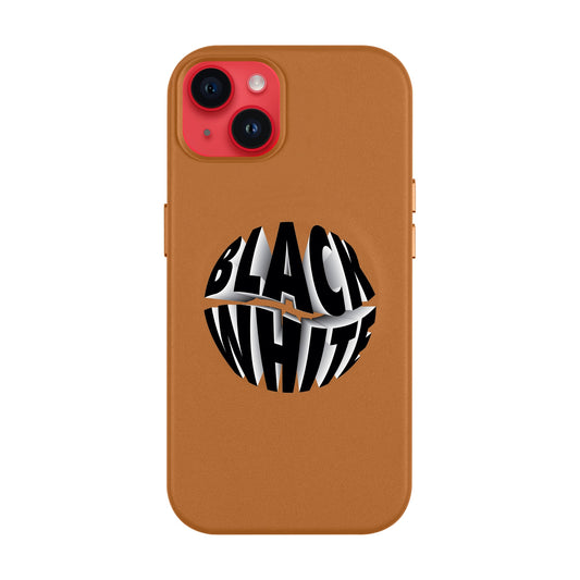 BLACK WHITE-iPhone 14 Plus Leather Kılıf MagSafe Özellikli