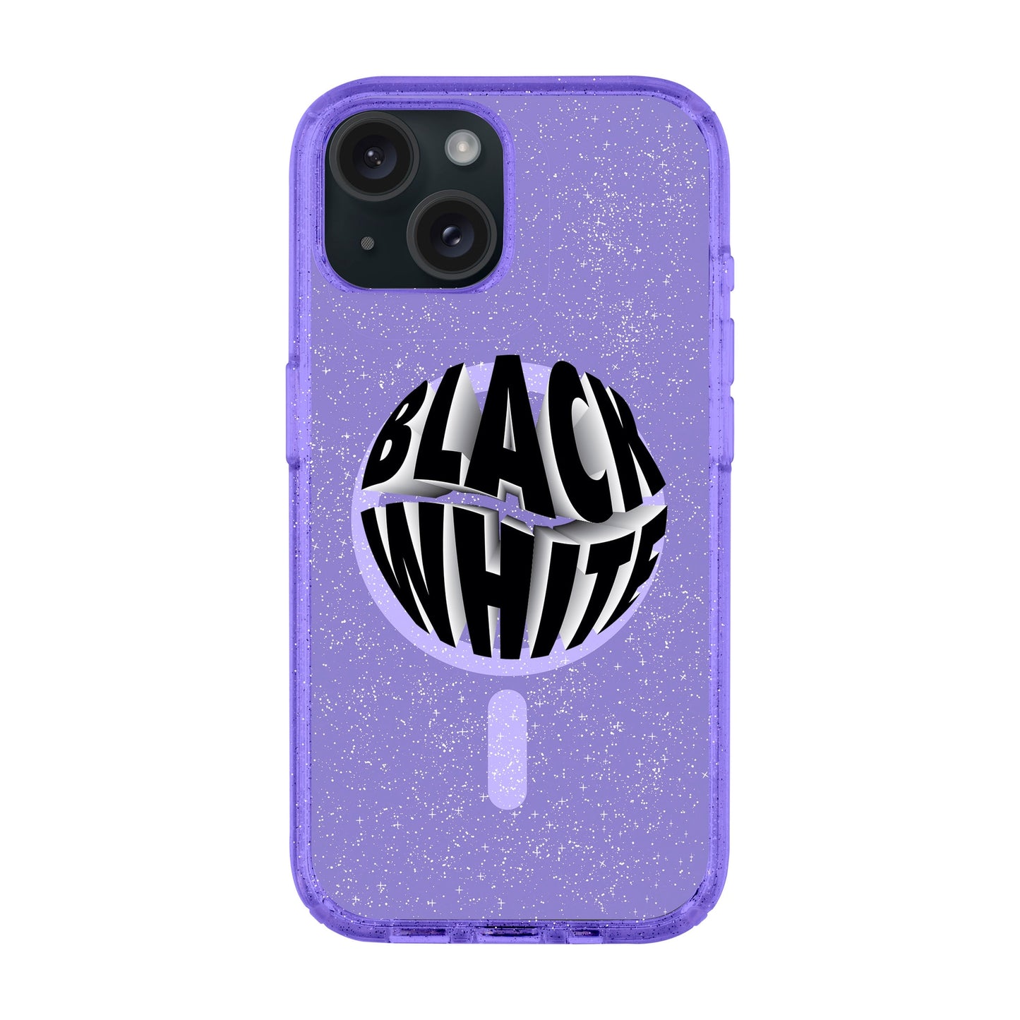 BLACK WHITE-iPhone 15 Plus Shiny Kılıf MagSafe Özellikli