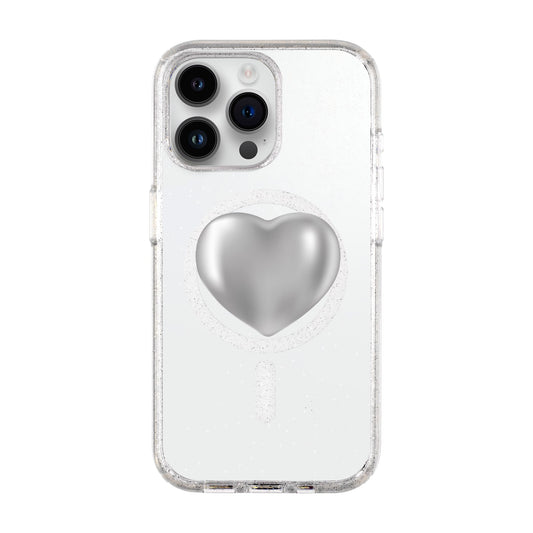 SILVER HEART-iPhone 14 Pro Max Shiny Kılıf MagSafe Özellikli