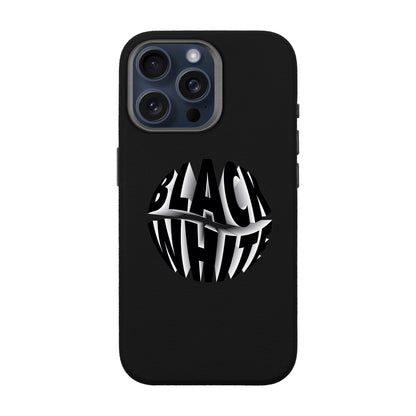 BLACK WHITE-iPhone 15 Pro Max Leather Premium Kılıf MagSafe Özellikli