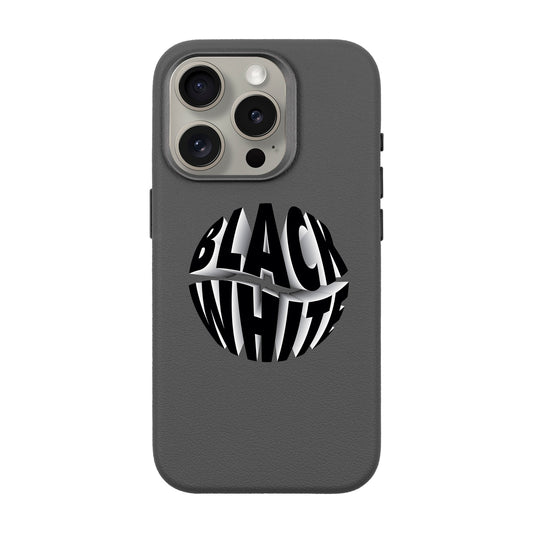 BLACK WHITE-iPhone 15 Pro Leather Premium Kılıf MagSafe Özellikli