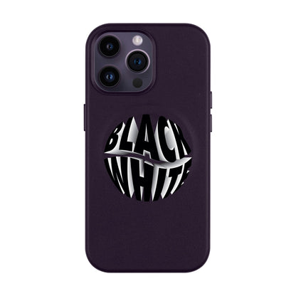 BLACK WHITE-iPhone 14 Pro Max Leather Kılıf MagSafe Özellikli