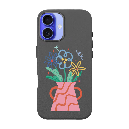 PINK VASE-iPhone 16 Leather Premium Kılıf MagSafe Özellikli