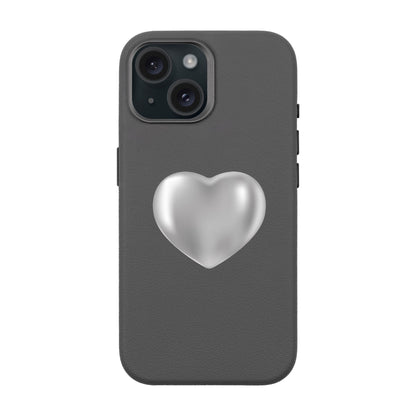 SILVER HEART-iPhone 15 Leather Premium Kılıf MagSafe Özellikli