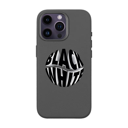 BLACK WHITE-iPhone 14 Pro Max Leather Premium Kılıf MagSafe Özellikli