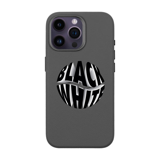BLACK WHITE-iPhone 14 Pro Max Leather Premium Kılıf MagSafe Özellikli
