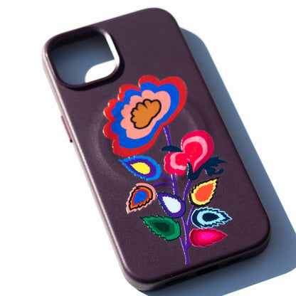 KNITTED FLOWER-iPhone 14 Plus Leather Kılıf MagSafe Özellikli