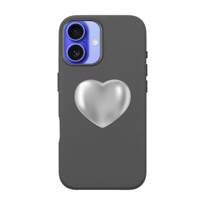 SILVER HEART-iPhone 16 Plus Leather Premium Kılıf MagSafe Özellikli