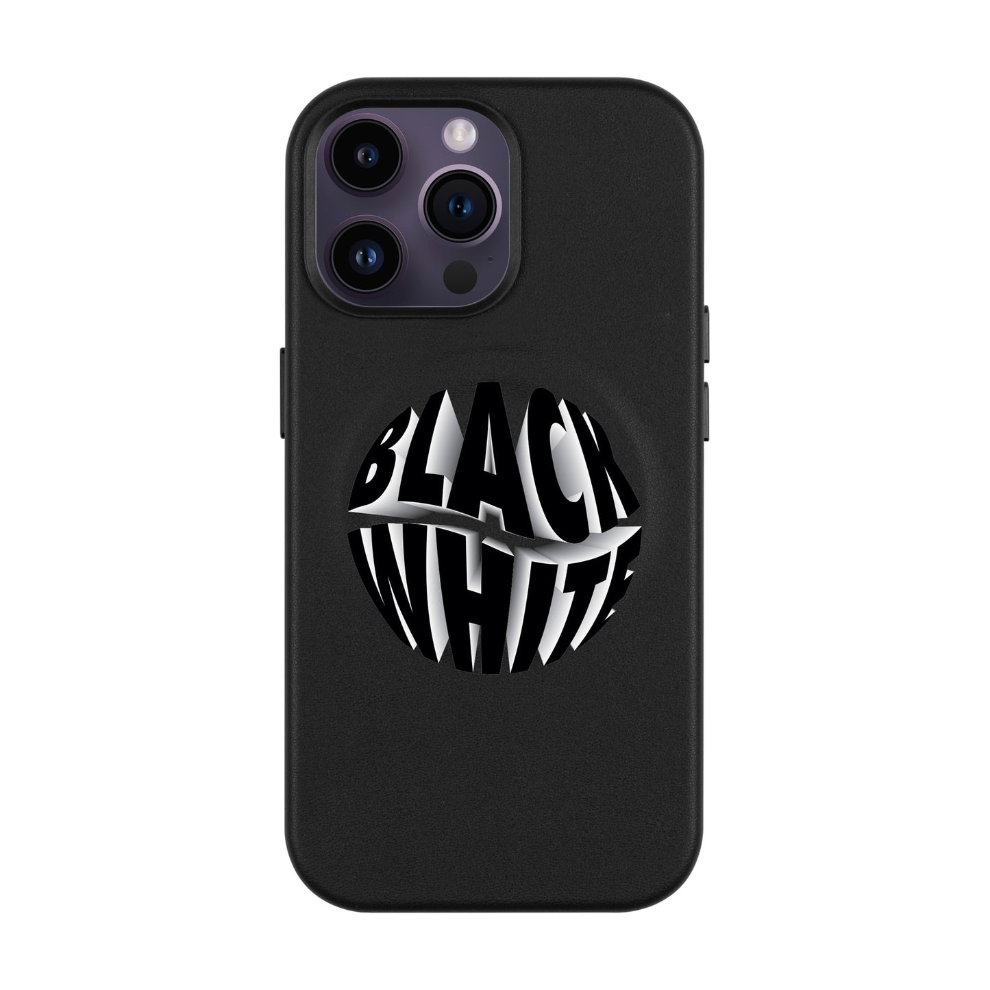 BLACK WHITE-iPhone 14 Pro Max Leather Kılıf MagSafe Özellikli