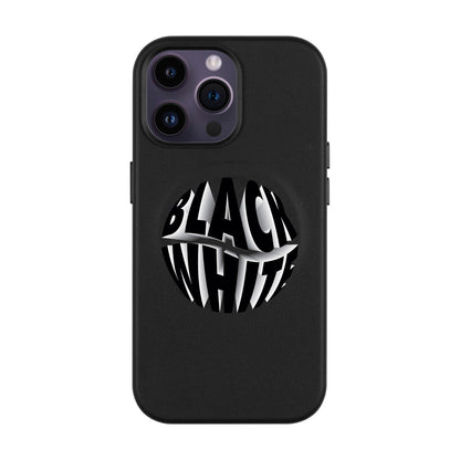 BLACK WHITE-iPhone 14 Pro Max Leather Kılıf MagSafe Özellikli